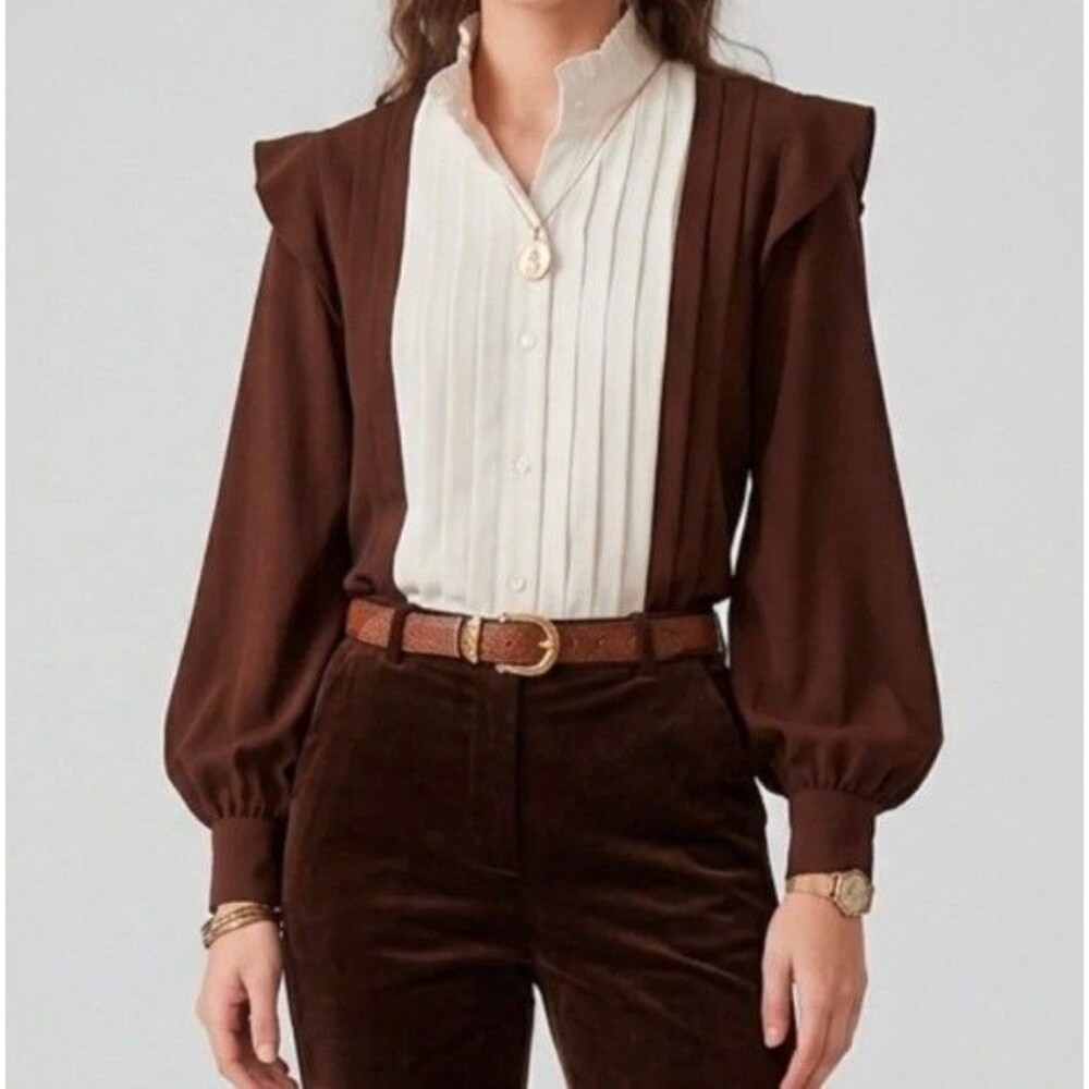 Tuckernuck x India Hicks Grove Chocolate and Ivory  Blouse NWT Plus size XXXL